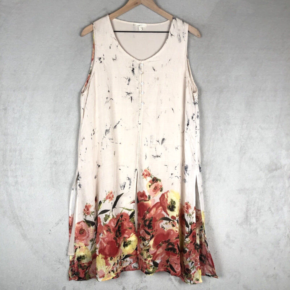 MYSTREE Layered Midi Dress Sz L Floral Flowy Rayon Sundress Sleeveless‎ Slits - Picture 1 of 11